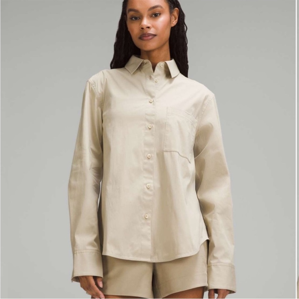 Lululemon Cotton Blend Poplin Button-Down Shirt large
